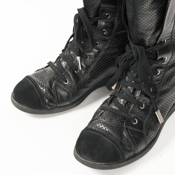 Chanel Black Perforated Leather Sneaker Boots - Picture 6 of 12
